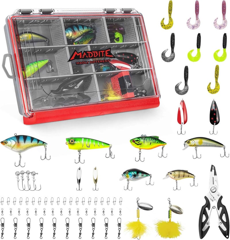 MadBite by KastKing Pro Fishing Lures Kit, 71/143pcs Fishing Gear kit with 3600 Waterproof Tackle Box & Pliers - Expert-Approved for Bass, Trout, Panfish, 8/13 Pre-Rigged Setups for Freshwater - Image 1
